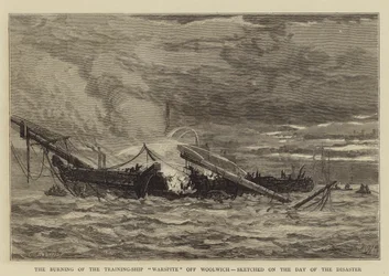The Burning of the Training-Ship Warspite off Woolwich, Sketched on the Day of the Disaster